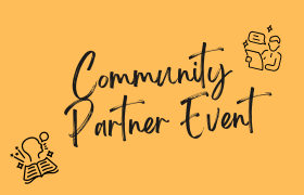  Gold background "Community Partner Event" two small decorative icons